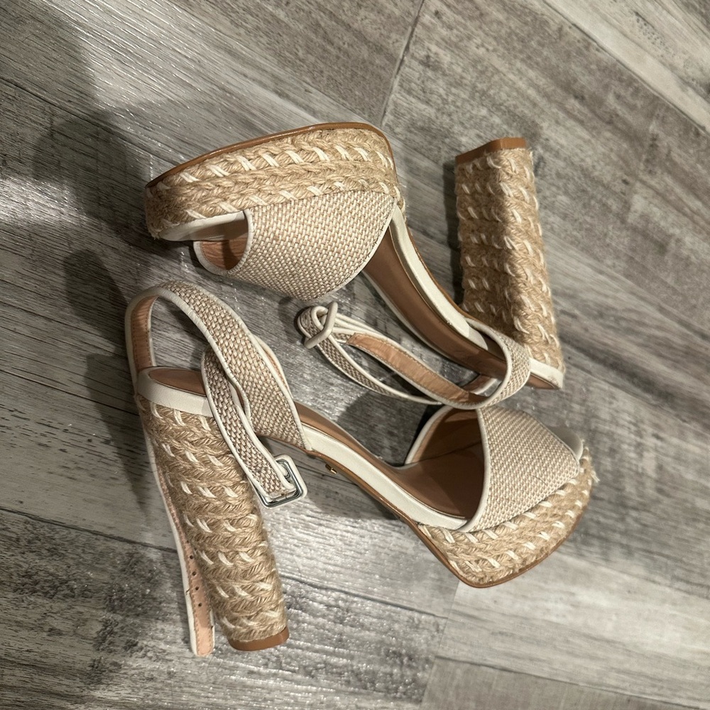 RAYE Natural Raffia Platform Wedge Sandals with Ankle Strap - Picture 2 of 6